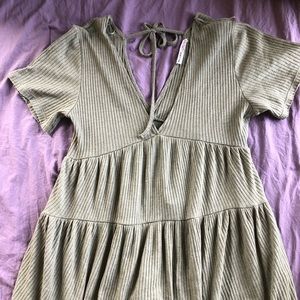Pull&Bear Sage Green V-neck Summer Dress